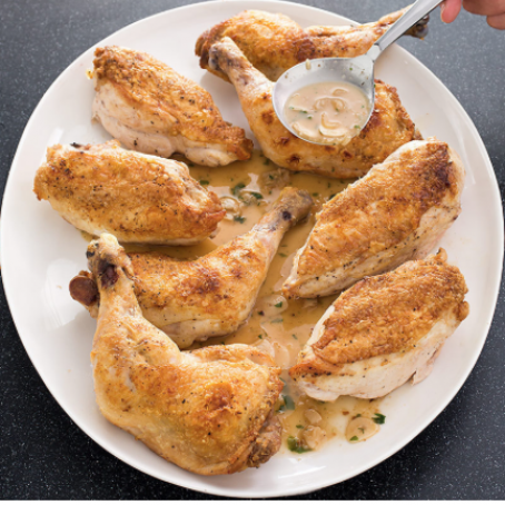 Slow-Roasted Chicken Parts with Shallot-Garlic Pan Sauce