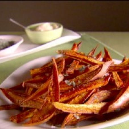 Sweet Potato Fries with Basil Salt and Garlic Mayonnaise 