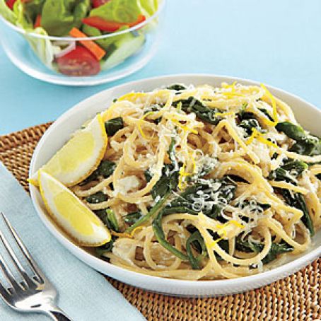 Spaghetti with Ricotta, Lemon and Spinach