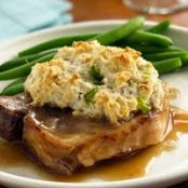 Gravy Pork Chops with Stuffing Biscuits