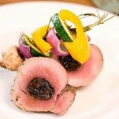 Stuffed Pork Tenderloin with Carrot and Kohlrabi Salad and Rosemary and Vegetable Kebabs