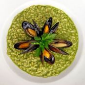 Mussel Risotto with Parsley Puree