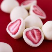 Frozen strawberries dipped in yogurt