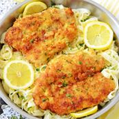 ROMANO CHICKEN WITH LEMON GARLIC PASTA