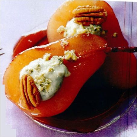 PEARS POACHED IN PORT WITH STILTON CREAM
