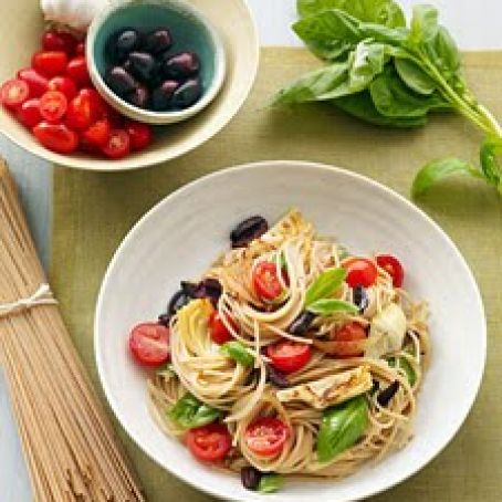 Pasta with Artichokes, Olives, and Tomatoes