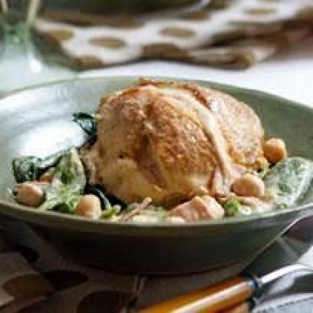 Pollo cremoso con espinacas y garbanzos