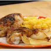 Roast Chicken w/Rosemary on an Onion Bed w/Smashed Butternut Squash & Potatoes