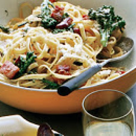 Lemon Fettuccine with Broccoli and Pancetta Croutons