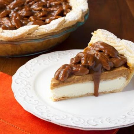 Pumpkin Cream Cheese Pie w/Bourbon Pecan Caramel Sauce