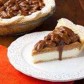 Pumpkin Cream Cheese Pie w/Bourbon Pecan Caramel Sauce