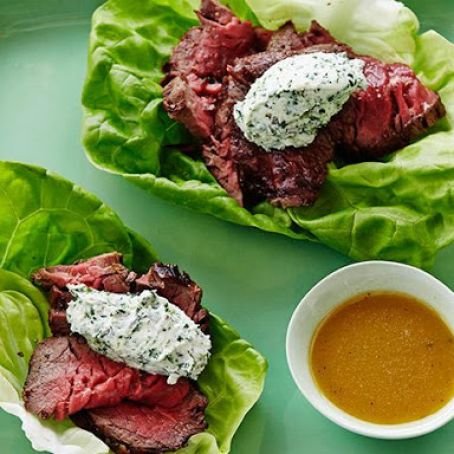 Filet Mignon with Honey-Dijon Vinaigrette, Lavender Fine Herb Goat Cheese and Butter Lettuce