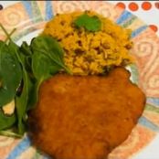 Arroz con Gandules and Breaded Pork Steaks