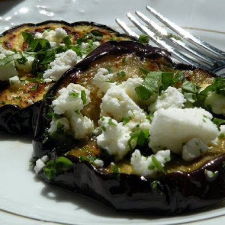 Marinated Grilled Eggplant With Crumbled Feta Cheese