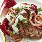 Marinated Flank Steak with Blue Cheese Sauce