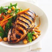 Chargrilled moroccan chicken with roast carrot and chickpea salad