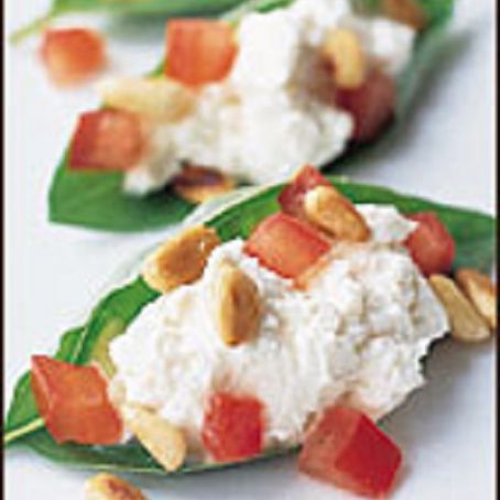 Basil Leaves Stuffed with Chèvre and Pine Nuts