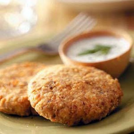 Salmon Patties and Dill Sauce