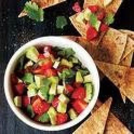 Strawberry-Avocado Salsa with cinnamon tortilla chips