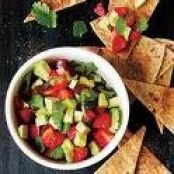 Strawberry-Avocado Salsa with cinnamon tortilla chips