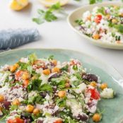 Mediterranean Cauliflower Couscous Salad with Roasted Chickpeas & Lemon Dressing