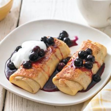 Sweet Cheese-Stuffed Blintzes with Honeyed Blueberries