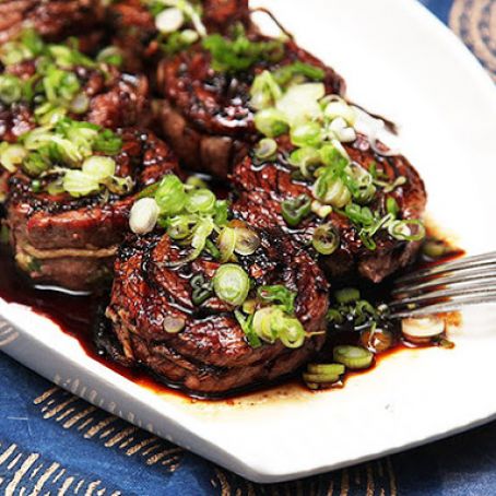Grilled Stuffed Flank Steak With Scallions, Ginger, and Teriyaki Glaze