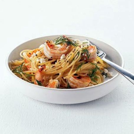 Spaghetti With Shrimp, Feta, and Dill