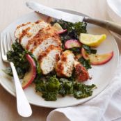 Almond Fried Chicken with Roasted Kale and Apples