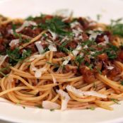 Spaghetti with Bacon and Beef Sauce