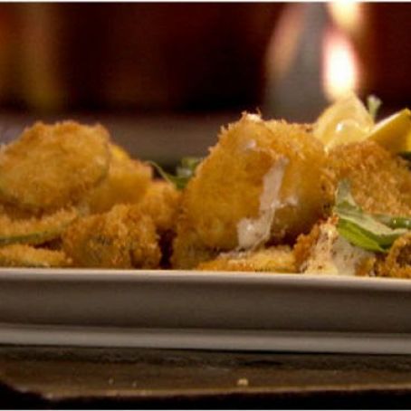 Fried Mozzarella, Zucchini, Basil and Green Olives