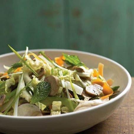 Chicken, Mushroom, and Cabbage Salad with Soy-Lemon Dressing