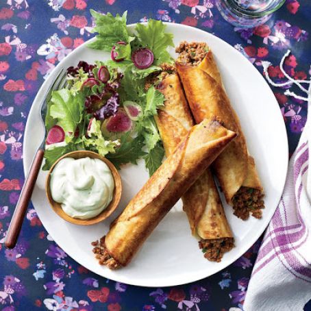Beef Flautas with Buttermilk-Avocado Crema