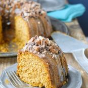 Pumpkin Spice Buttermilk Bundt Cake with Dark Salted Caramel Glaze