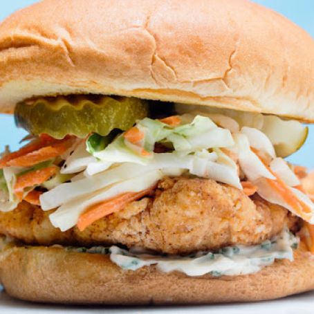 Crispy Chicken Sandwich with Buttermilk Slaw and Herbed Mayo