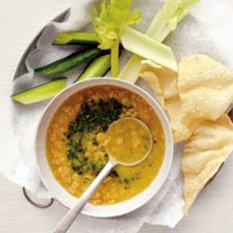 Yellow-Lentil Soup with Cilantro Chutney