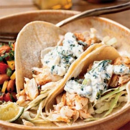 Fish Tacos with Lime-Cilantro Crema