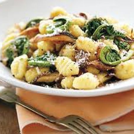 Sauteed Fiddlehead and Mushroom Gnocchi