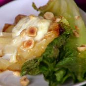 Wilted Romaine Salad with Roasted Pears, Taleggio and Hazelnuts