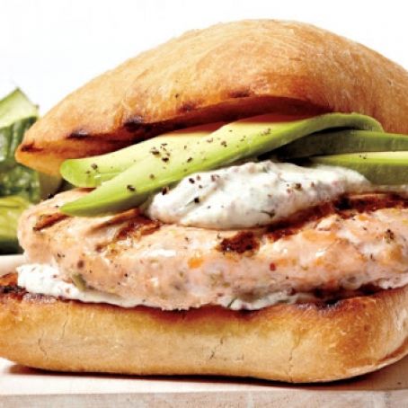 CAKES-Fresh Salmon and Caper Burgers With Dill Cucumbers