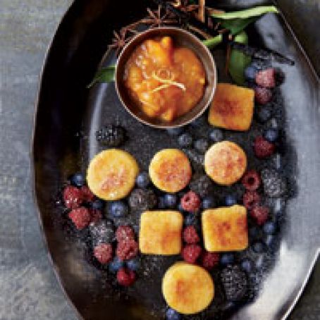 Fried Semolina Dumplings with Apricots and Apricot Preserves