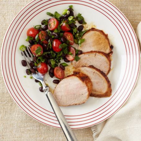 Sweet and Spicy Pork with Black Bean Salad