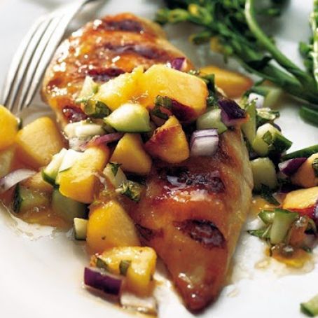 Grilled Chicken Breasts with Cucumber-Peach Salsa