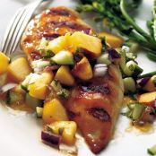 Grilled Chicken Breasts with Cucumber-Peach Salsa