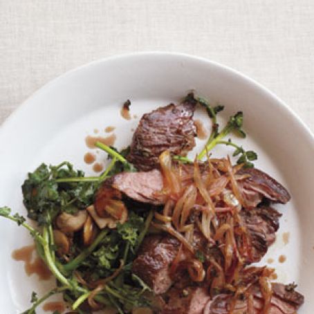 Skirt Steak with Shallots and Sauteed Watercress