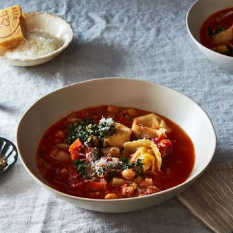 Smoky Minestrone with Tortellini and Parsley or Basil Pesto