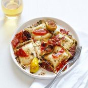 Caramelized Figs and Ravioli with Rosemary Brown Butter & Crispy Prosciutto