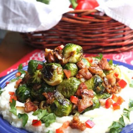 Honey Dijon Brussel Sprouts Over Mashed Cauliflower