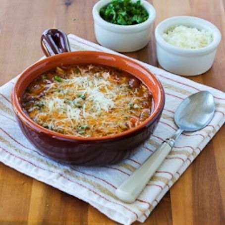 Slow Cooker Vegetarian Pasta e Fagioli Soup with Whole Wheat Orzo