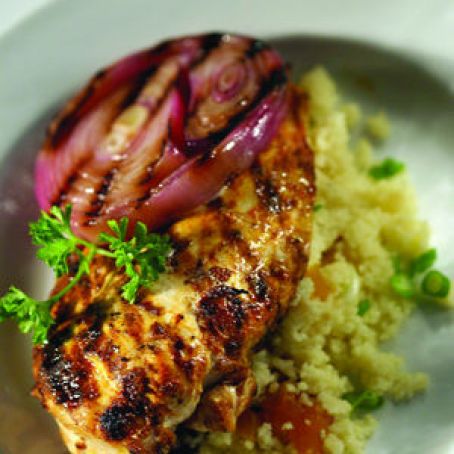 Tunisian-Spiced Flattened Chicken Breast with Grilled Red Onion & Couscous